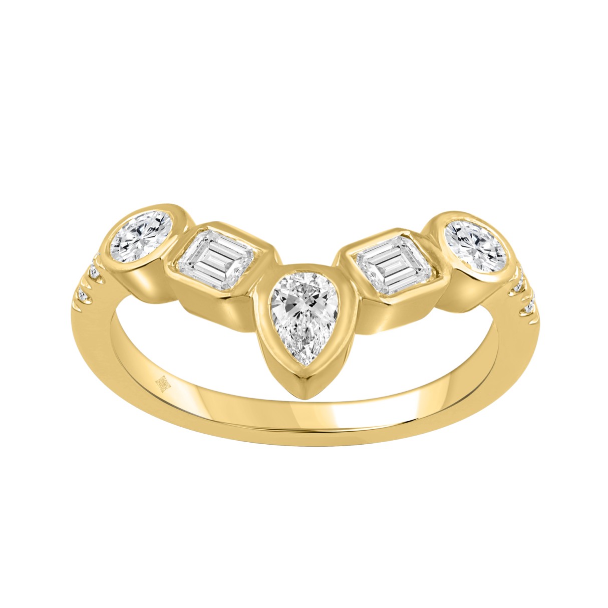 14K YELLOW GOLD 1.00CT ROUND/EMERALD/OVAL/PEAR DIAMOND LADIES BAND (PEAR 1/5CT EMERALD 1/3CT OVAL 1/3CT) 1 14K YELLOW GOLD 1.00CT ROUND/EMERALD/OVAL/PEAR DIAMOND LADIES BAND (PEAR 1/5CT EMERALD 1/3CT OVAL 1/3CT) - Image 1