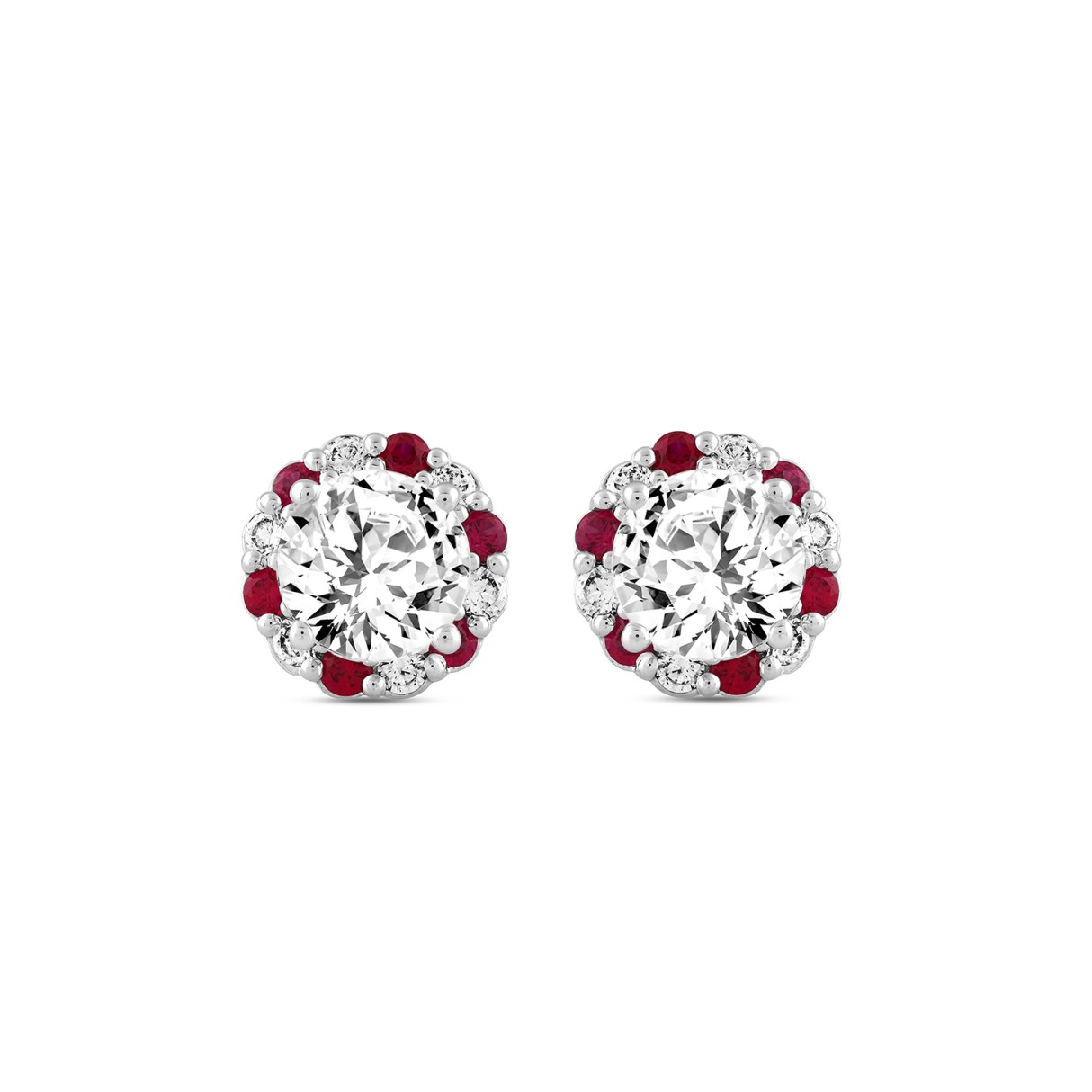 14K WHITE GOLD 2 1/2CT ROUND/RUBY DIAMOND LADIES EARRINGS (CENTER STONE ROUND DIAMOND 2CT) 1 14K WHITE GOLD 2 1/2CT ROUND/RUBY DIAMOND LADIES EARRINGS (CENTER STONE ROUND DIAMOND 2CT) - Image 1