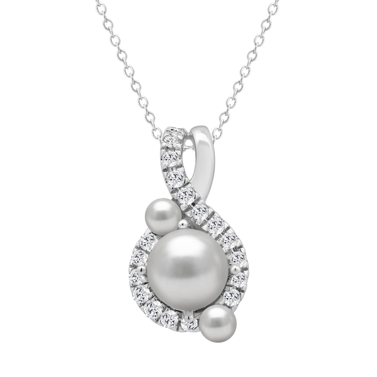 14K WHITE GOLD 1 1/4CT ROUND/PEARL DIAMOND LADIES PENDANT WITH CHAIN 1 14K WHITE GOLD 1 1/4CT ROUND/PEARL DIAMOND LADIES PENDANT WITH CHAIN - Image 1