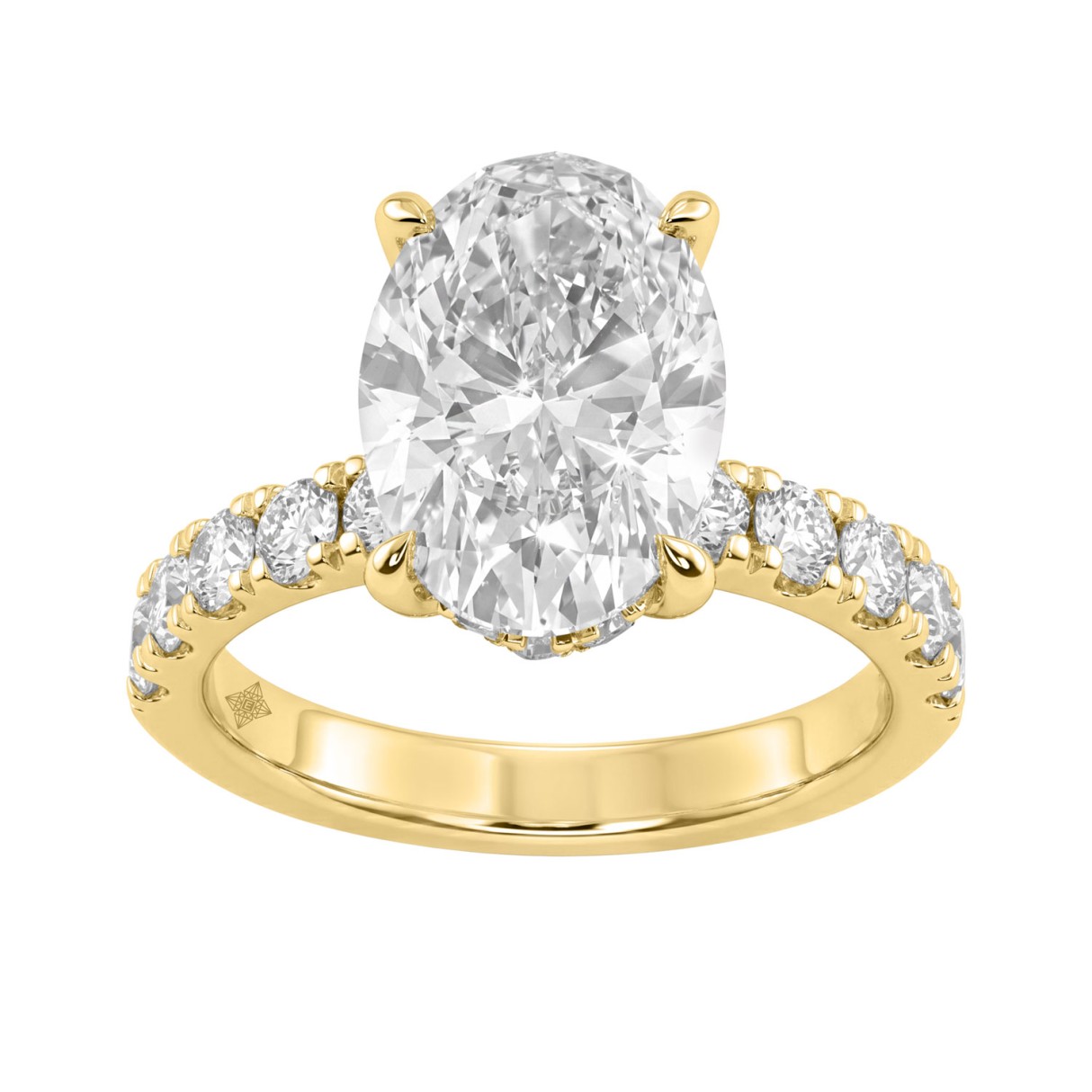 Luxury 14K Yellow Gold 5.00Ct Oval Diamond Engagement Ring With Hidden Halo And Round Diamonds 4.00Ct Oval Center Stone (Color F-G -Clarity Vs1/Vs2) 1 Luxury 14K Yellow Gold 5.00Ct Oval Diamond Engagement Ring With Hidden Halo And Round Diamonds 4.00Ct Oval Center Stone (Color F-G -Clarity Vs1/Vs2) - Image 1