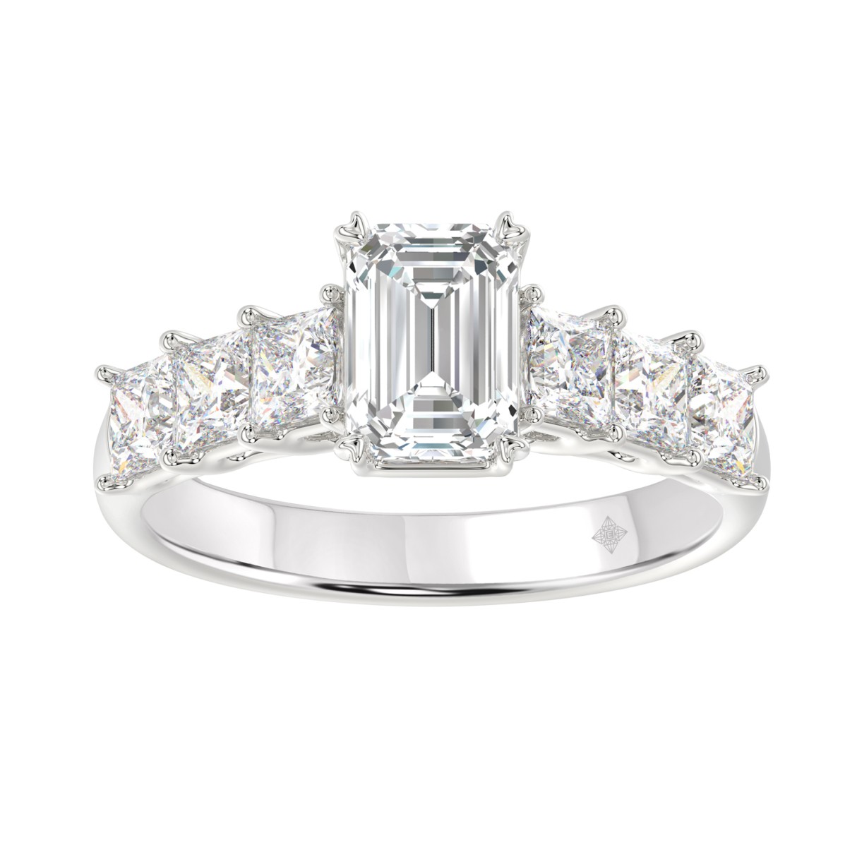 LADIES RING 3CT PRINCESS/EMERALD DIAMOND 14K WHITE GOLD (CENTER STONE EMERALD DIAMOND 1 1/2CT ) 1 LADIES RING 3CT PRINCESS/EMERALD DIAMOND 14K WHITE GOLD (CENTER STONE EMERALD DIAMOND 1 1/2CT ) - Image 1
