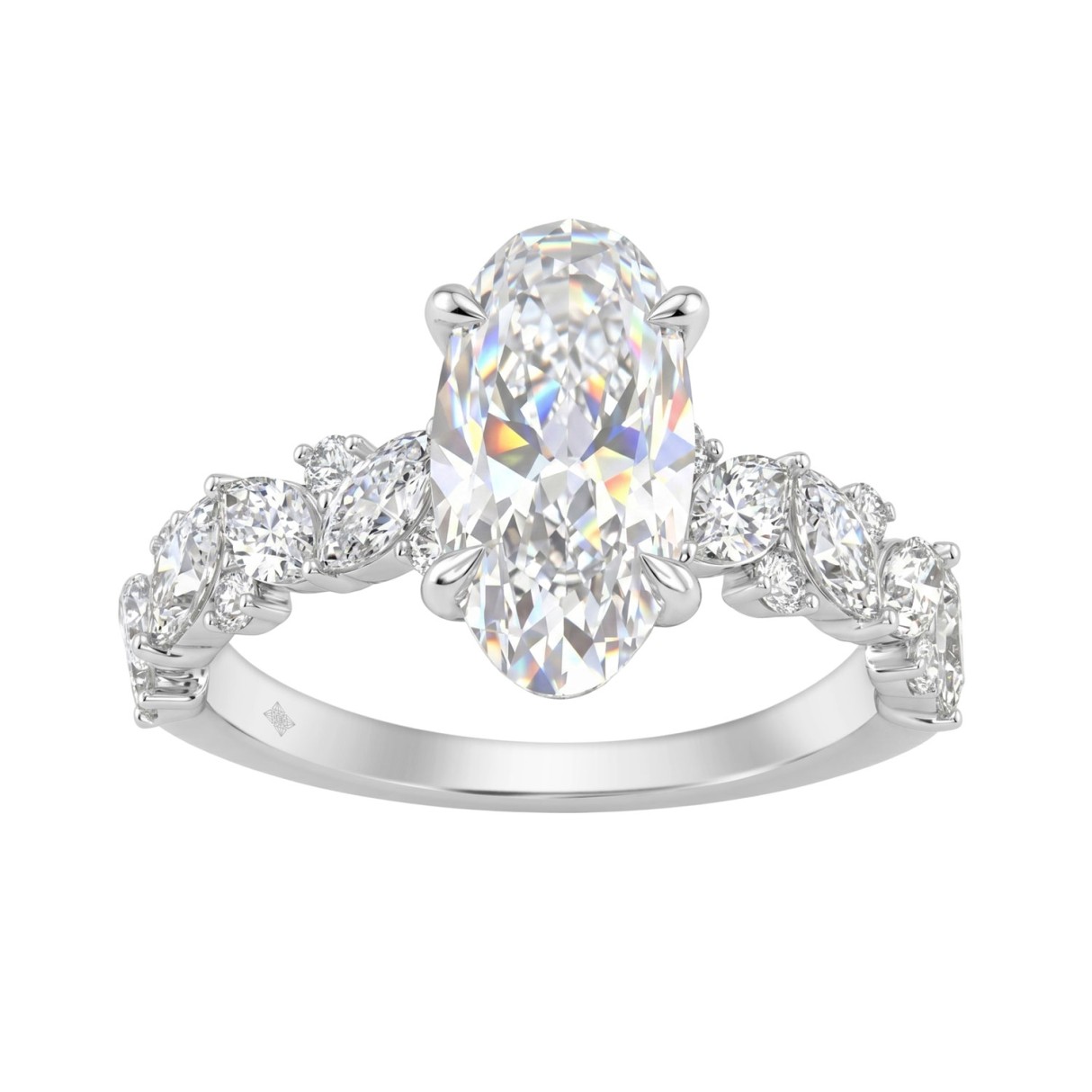 14K White Gold 3.00Ct Diamond Engagement Ring For Women 2.00Ct Elongated Oval Center Stone With Marquise & Round Side Stones, Luxury Bridal Ring (Colo 1 14K White Gold 3.00Ct Diamond Engagement Ring For Women 2.00Ct Elongated Oval Center Stone With Marquise & Round Side Stones, Luxury Bridal Ring (Colo - Image 1