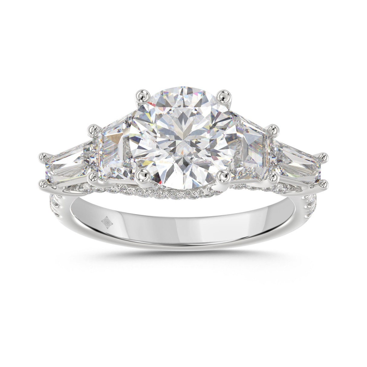 LADIES RING 3 3/4CT ROUND/TRAPEZOID/BAGUETTE DIAMOND 14K WHITE GOLD (CENTER STONE ROUND DIAMOND 2CT ) 1 LADIES RING 3 3/4CT ROUND/TRAPEZOID/BAGUETTE DIAMOND 14K WHITE GOLD (CENTER STONE ROUND DIAMOND 2CT ) - Image 1