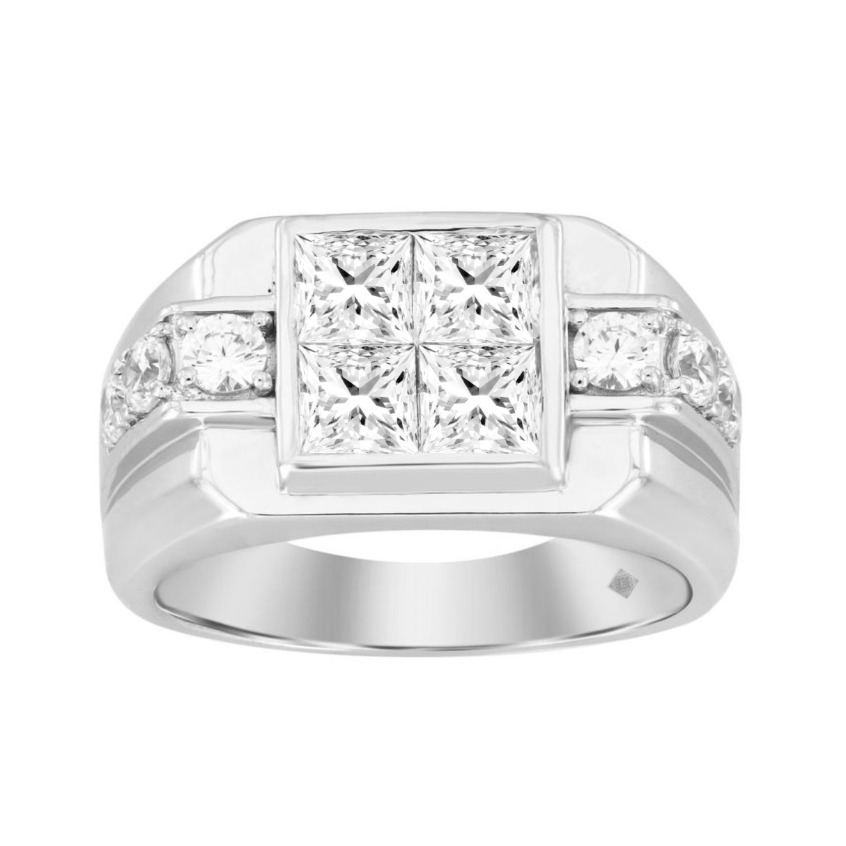 MEN'S RING 2 3/4CT ROUND/PRINCESS DIAMOND 14K WHITE GOLD 1 MEN'S RING 2 3/4CT ROUND/PRINCESS DIAMOND 14K WHITE GOLD - Image 1