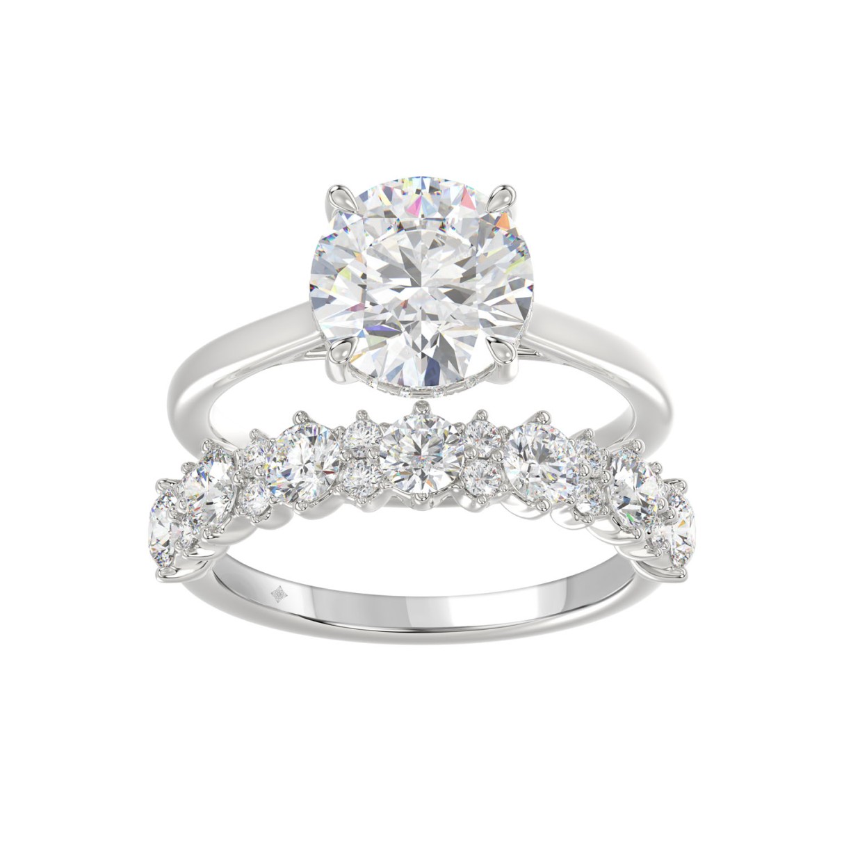 14K WHITE GOLD 4 3/8CT ROUND DIAMOND LADIES BRIDAL SET (CENTER STONE ROUND DIAMOND 3.00CT) 1 14K WHITE GOLD 4 3/8CT ROUND DIAMOND LADIES BRIDAL SET (CENTER STONE ROUND DIAMOND 3.00CT) - Image 1