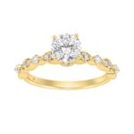 Lab Grown Diamond Engagement Ring 1 1/4Ct Yellow Gold 14K Round Brilliant Cut Ring With 1.00 Ct Center Stone For Women (Color F-G -Clarity Vs1/Vs2)