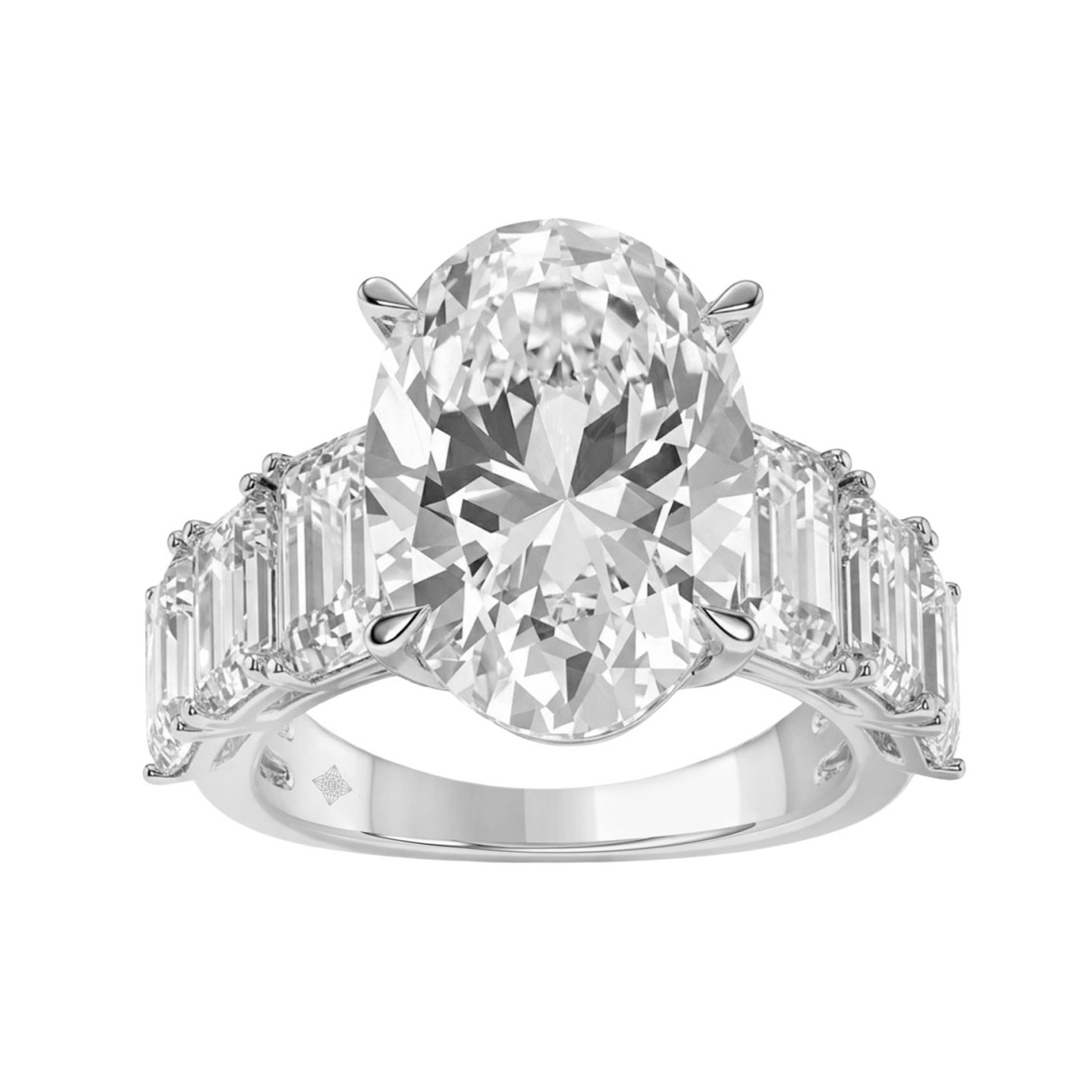Luxury 14K White Gold 5 1/2Ct Emerald & Oval Cut Diamond Engagement Ring Classic Fine Jewelry For Women 3.00Ct Oval Center Stone (Color F-G -Clarity V 1 Luxury 14K White Gold 5 1/2Ct Emerald & Oval Cut Diamond Engagement Ring Classic Fine Jewelry For Women 3.00Ct Oval Center Stone (Color F-G -Clarity V - Image 1