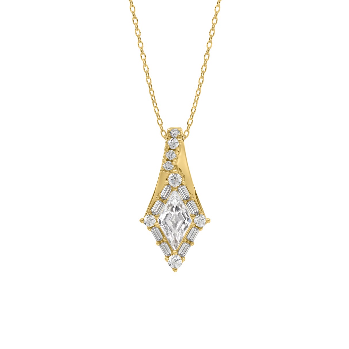 14K YELLOW GOLD 1.00CT ROUND/BAGUETTE/KITE STEP CUT DIAMOND LADIES PENDANT 1 14K YELLOW GOLD 1.00CT ROUND/BAGUETTE/KITE STEP CUT DIAMOND LADIES PENDANT - Image 1