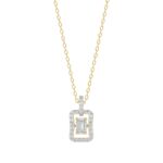 LADIES DANCING DIAMOND PENDANT WITH CHAIN 3/4CT ROUND/EMERALD DIAMOND 14K YELLOW GOLD (CENTER STONE EMERALD DIAMOND 1/2CT)