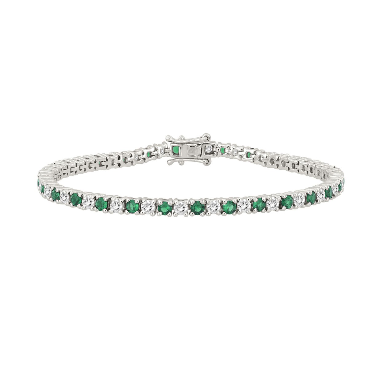 14K WHITE GOLD 5 3/8CT ROUND/EMERALD ROUND DIAMOND LADIES BRACELET (ROUND EMERALD 3CT) 1 14K WHITE GOLD 5 3/8CT ROUND/EMERALD ROUND DIAMOND LADIES BRACELET (ROUND EMERALD 3CT) - Image 1