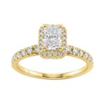 1 1/4Ct Radiant & Round Lab-Grown Diamond Ring In 14K Yellow Gold Ladies Engagement Ring 3/4Ct Radiant Center Stone (Color F-G -Clarity Vs1/Vs2)
