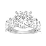 14K White Gold Emerald Cut Diamond Hidden Halo Engagement Ring With Round Diamonds 5.00Ct Women Bridal Ring 3.00Ct Round Center Stone (Color F-G -Clar