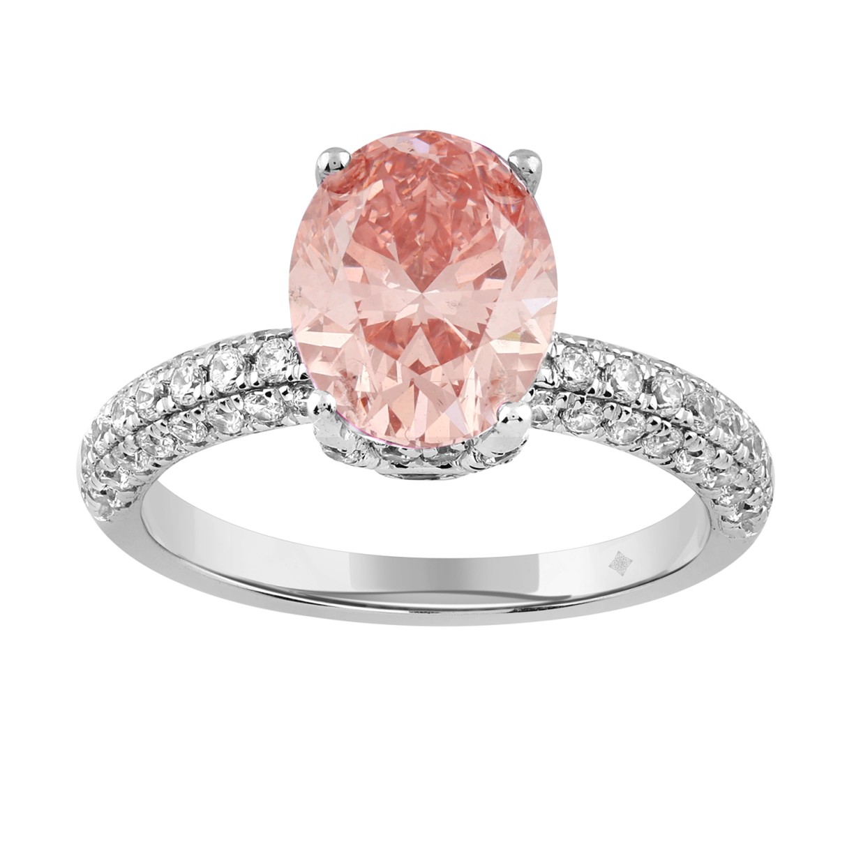 ETERNAL BLUSH COLLECTION LADIES RING 2 3/4CT ROUND/OVAL DIAMOND 14K WHITE GOLD (CENTER STONE PINK OVAL DIAMOND 2CT) 1 ETERNAL BLUSH COLLECTION LADIES RING 2 3/4CT ROUND/OVAL DIAMOND 14K WHITE GOLD (CENTER STONE PINK OVAL DIAMOND 2CT) - Image 1