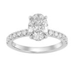 Luxury 14K White Gold 2.00Ct Oval Diamond Engagement Ring With Hidden Halo And Round Diamonds 1 1/2Ct Oval Center Stone (Color F-G -Clarity Vs1/Vs2)