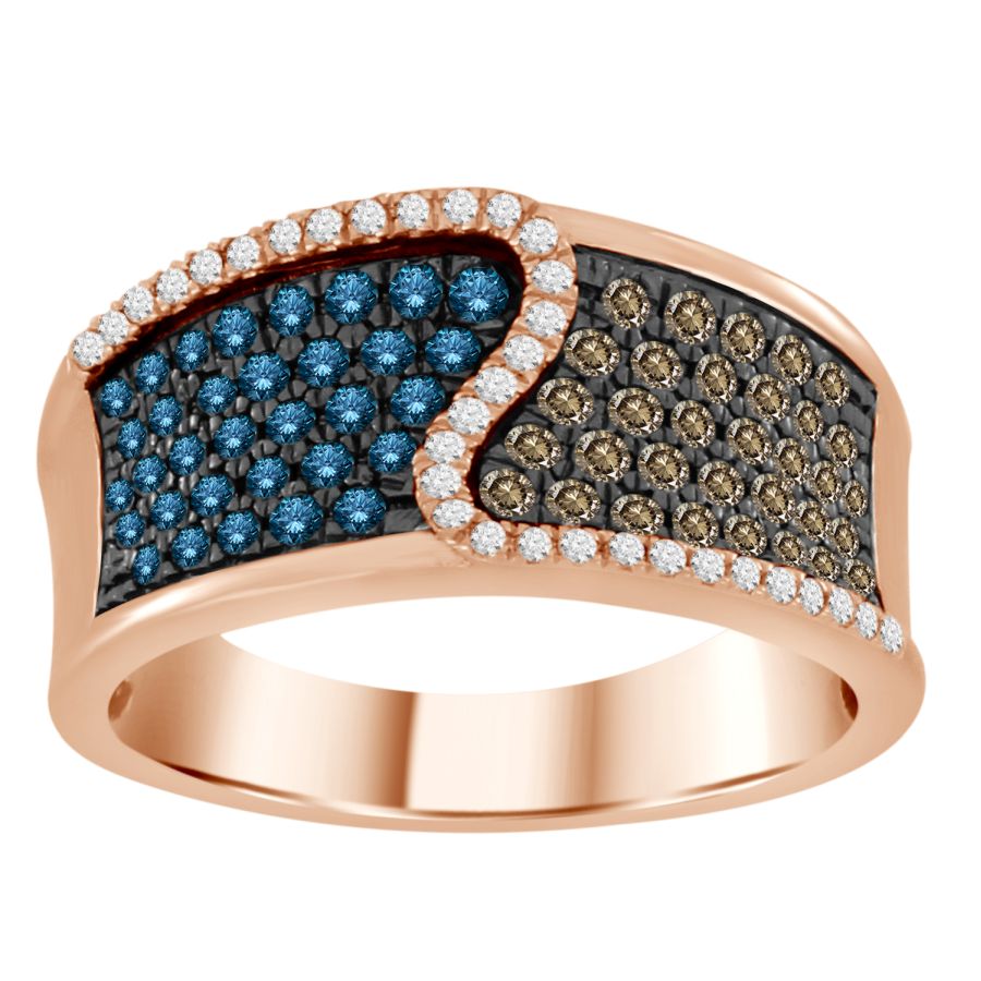 LADIES BAND 0.75CT ROUND/BLUE SAPPHIRE/DARK BROWN DIAMOND 14K ROSE GOLD 1 LADIES BAND 0.75CT ROUND/BLUE SAPPHIRE/DARK BROWN DIAMOND 14K ROSE GOLD - Image 1