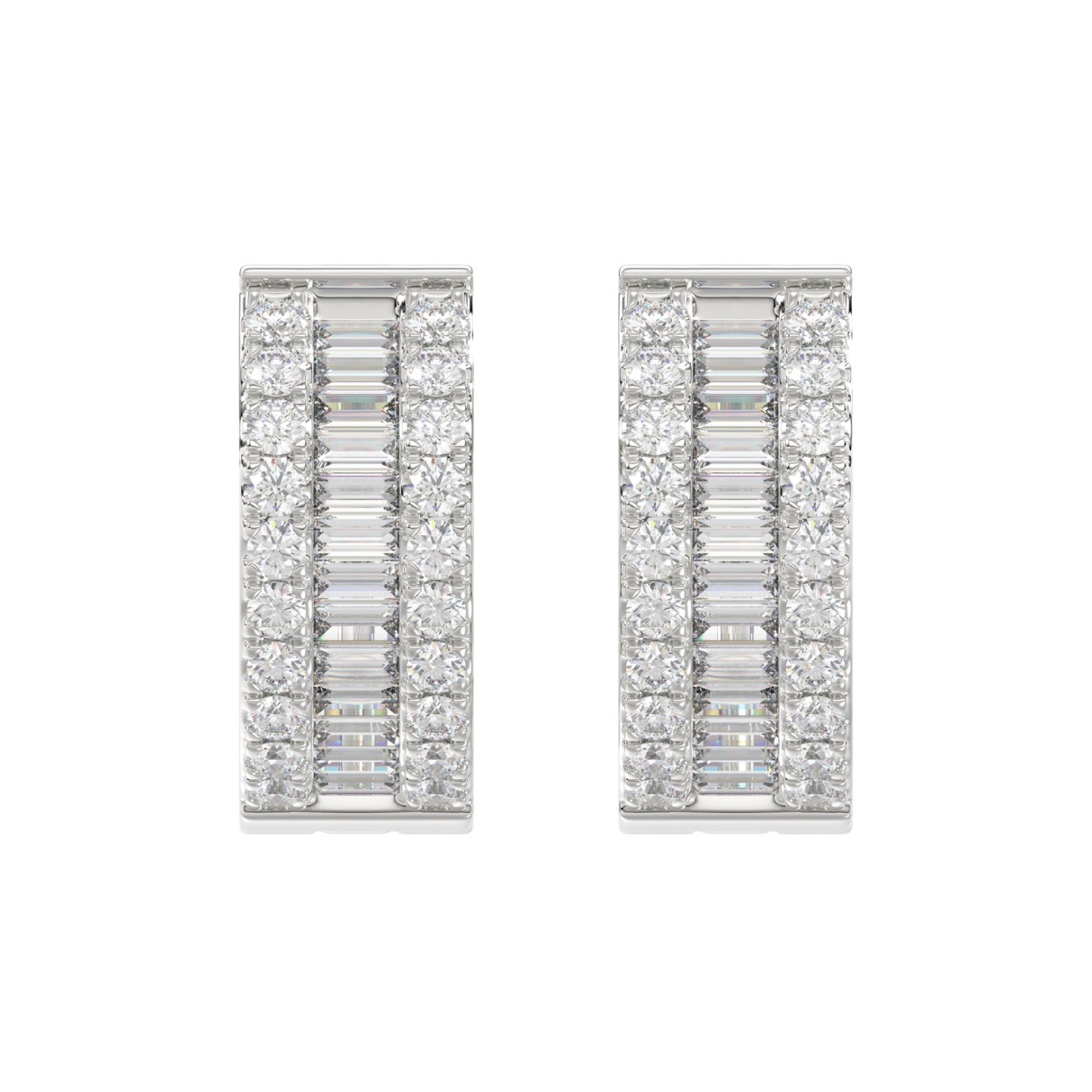 LADIES HOOP EARRINGS 3/8CT ROUND/BAGUETTE DIAMOND 14K WHITE GOLD 1 LADIES HOOP EARRINGS 3/8CT ROUND/BAGUETTE DIAMOND 14K WHITE GOLD - Image 1