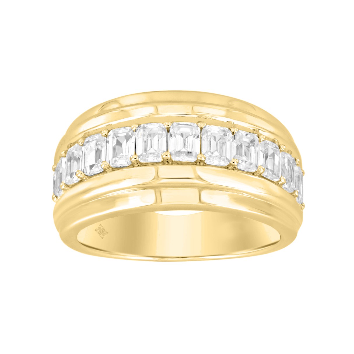 MEN'S BAND 3CT EMERALD DIAMOND 14K YELLOW GOLD 1 MEN'S BAND 3CT EMERALD DIAMOND 14K YELLOW GOLD - Image 1