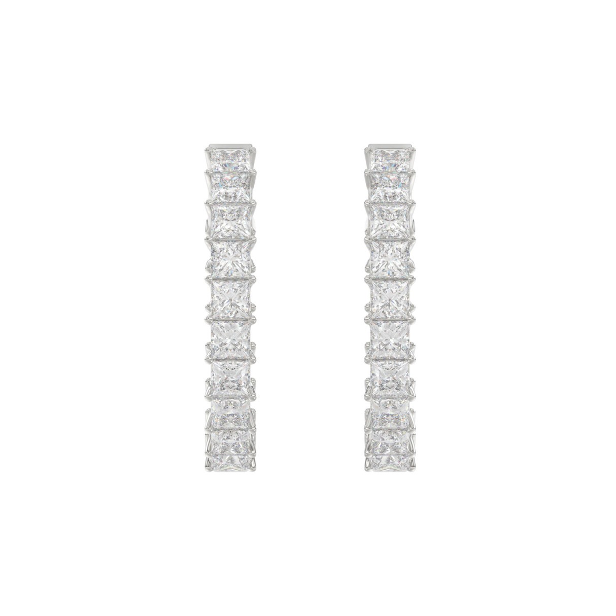 LADIES HOOP EARRINGS 7CT PRINCESS DIAMOND 14K WHITE GOLD 1 LADIES HOOP EARRINGS 7CT PRINCESS DIAMOND 14K WHITE GOLD - Image 1