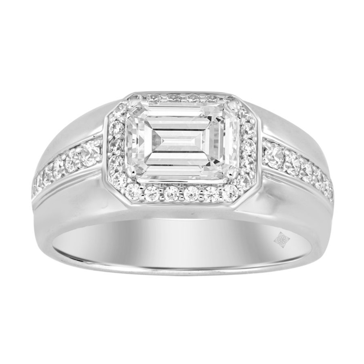 MEN'S RING 2 1/2CT ROUND/EMERALD DIAMOND 14K WHITE GOLD (CENTER STONE EMERALD DIAMOND 2CT ) 1 MEN'S RING 2 1/2CT ROUND/EMERALD DIAMOND 14K WHITE GOLD (CENTER STONE EMERALD DIAMOND 2CT ) - Image 1