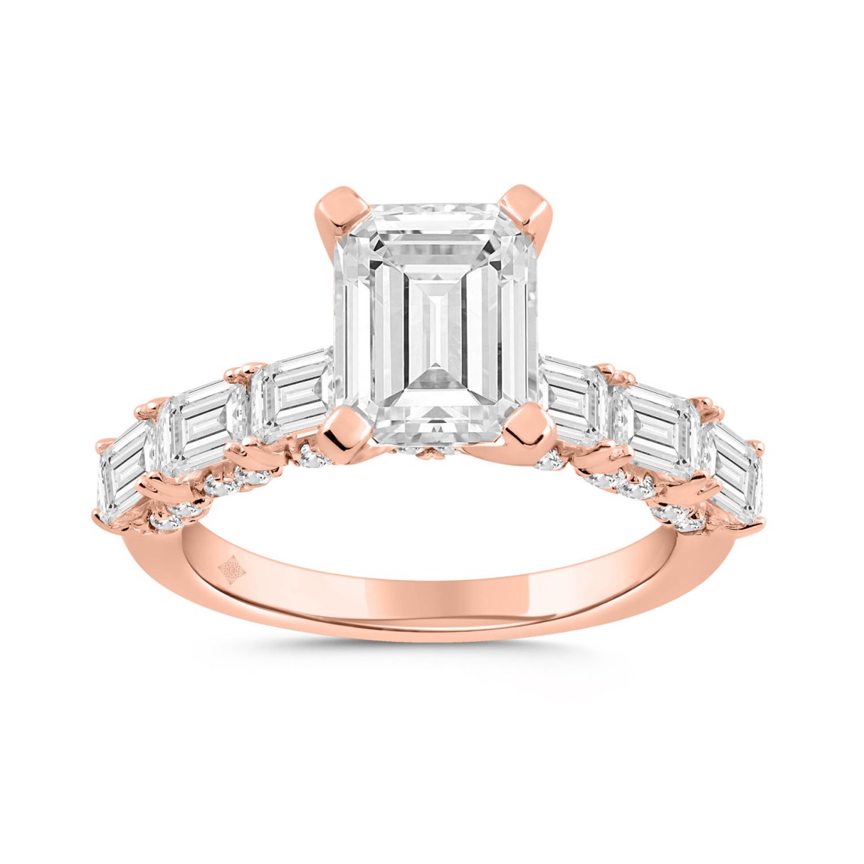 14K ROSE GOLD 4 1/2CT ROUND/EMERALD DIAMOND LADIES RING (CENTER STONE EMERALD DIAMOND 3CT) 1 14K ROSE GOLD 4 1/2CT ROUND/EMERALD DIAMOND LADIES RING (CENTER STONE EMERALD DIAMOND 3CT) - Image 1