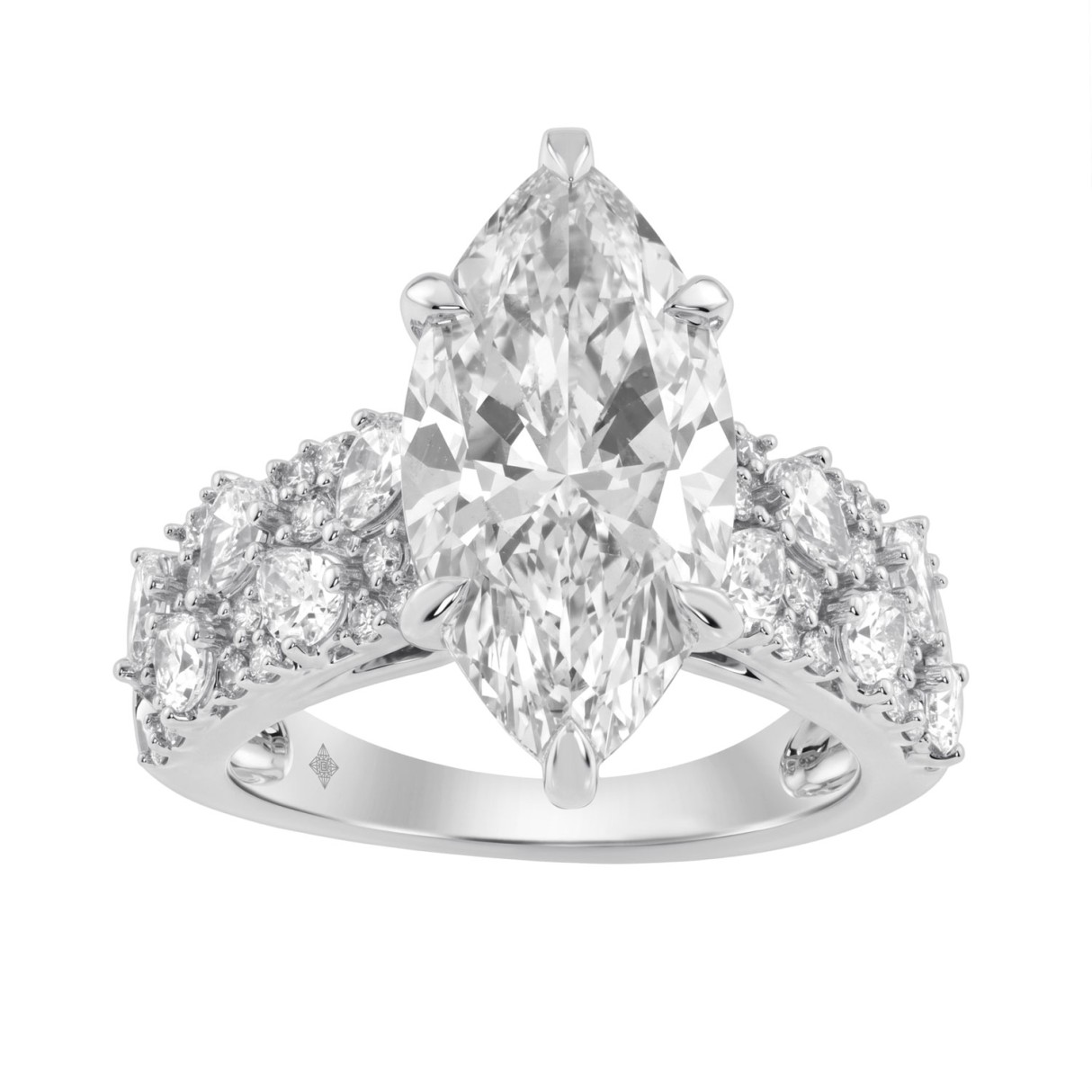 Luxury 14K White Gold Diamond Ring 6 1/4Ct Marquise Center Stone With Pear & Round Diamonds, Women Fashion Engagement Ring (Color F-G -Clarity Vs1 1 Luxury 14K White Gold Diamond Ring 6 1/4Ct Marquise Center Stone With Pear & Round Diamonds, Women Fashion Engagement Ring (Color F-G -Clarity Vs1 - Image 1