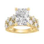 Luxury 14K Yellow Gold Diamond Ring 6 1/4Ct Radiant Center Stone With Pear & Round Diamonds, Women Fashion Engagement Ring (Color F-G -Clarity Vs1/Vs2