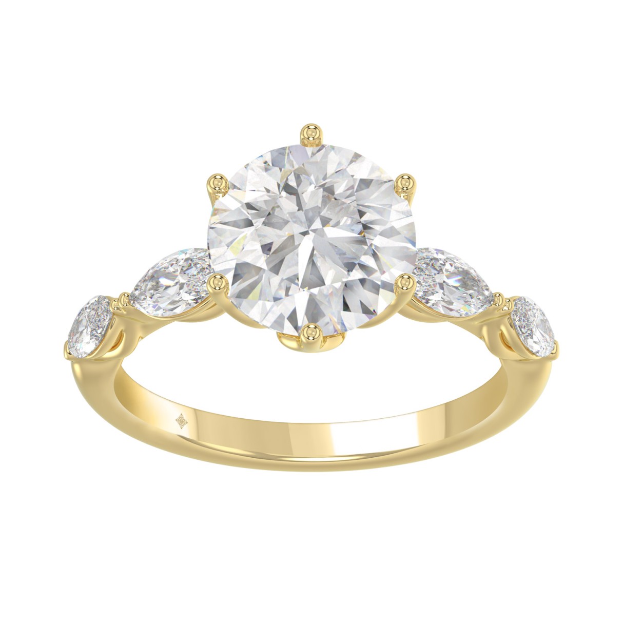 Luxury 14K Yellow Gold Bridal Ring for Ladies 3 3/4CT Round & Marquise Cut Diamonds 3.00CT Round Center stone (Color F-G -Clarity VS1/VS2) 1 Luxury 14K Yellow Gold Bridal Ring for Ladies 3 3/4CT Round & Marquise Cut Diamonds 3.00CT Round Center stone (Color F-G -Clarity VS1/VS2) - Image 1