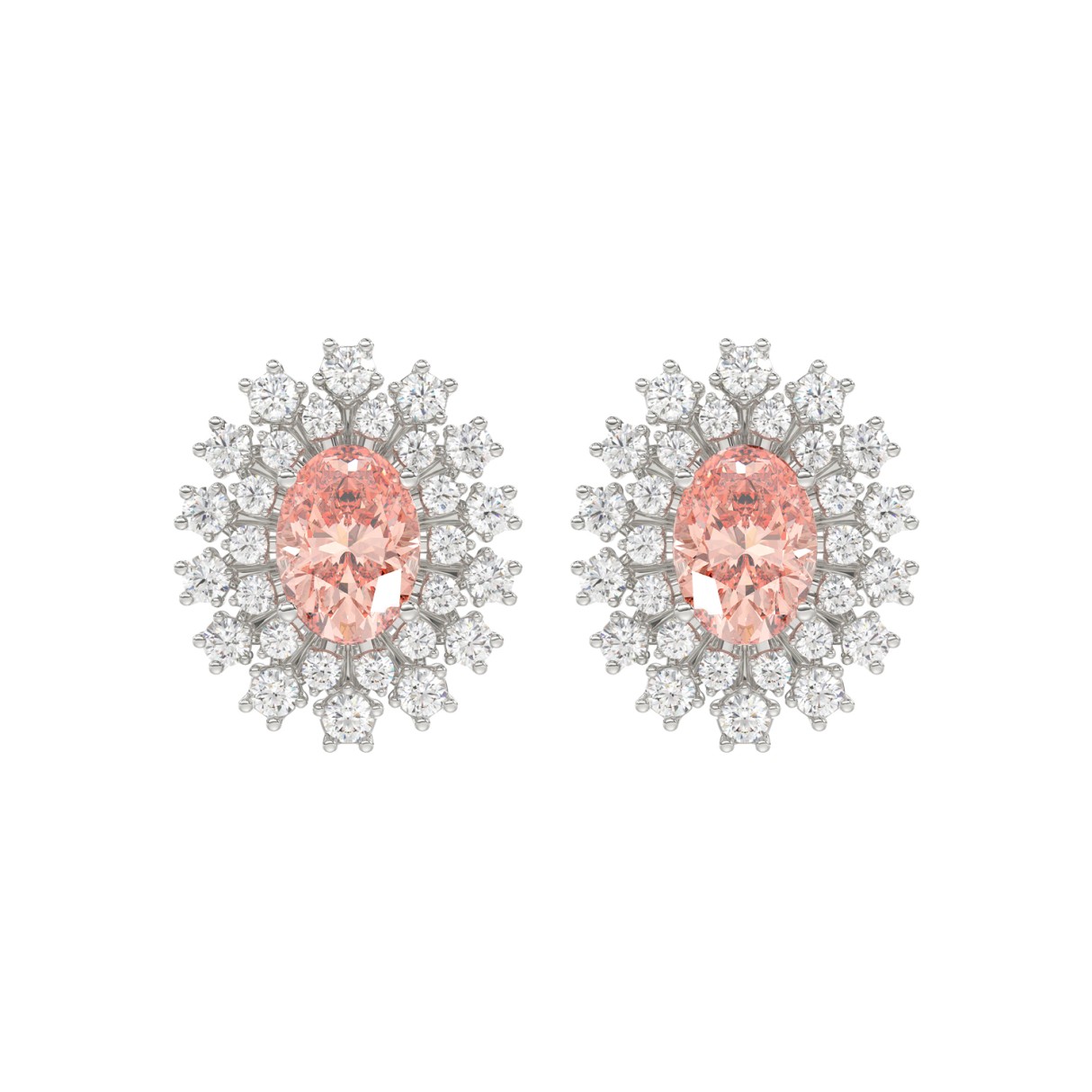 14K WHITE GOLD CRAFTED WITH 18K YELLOW GOLD BACK PLATE 1 1/2CT ROUND/PINK OVAL DIAMOND LADIES EARRINGS 1 14K WHITE GOLD CRAFTED WITH 18K YELLOW GOLD BACK PLATE 1 1/2CT ROUND/PINK OVAL DIAMOND LADIES EARRINGS - Image 1