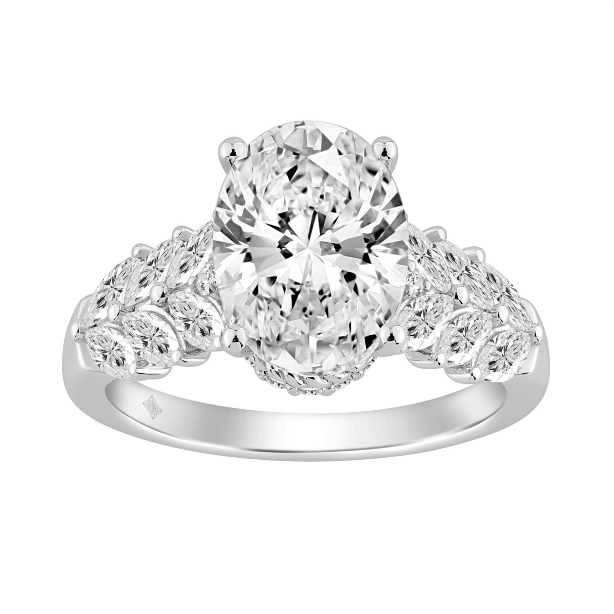 14K WHITE GOLD 4.00CT ROUND/OVAL/MARQUISE DIAMOND LADIES RING (CENTER STONE OVAL DIAMOND 3CT) 1 14K WHITE GOLD 4.00CT ROUND/OVAL/MARQUISE DIAMOND LADIES RING (CENTER STONE OVAL DIAMOND 3CT) - Image 1