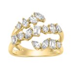 Elegant 14K Yellow Gold 1 1/2Ct Diamond Ring Mixed Cuts Round, Marquise, Pear, Emerald & Oval, Women?S Fashion Jewelry (Color F-G -Clarity Vs1/Vs2)