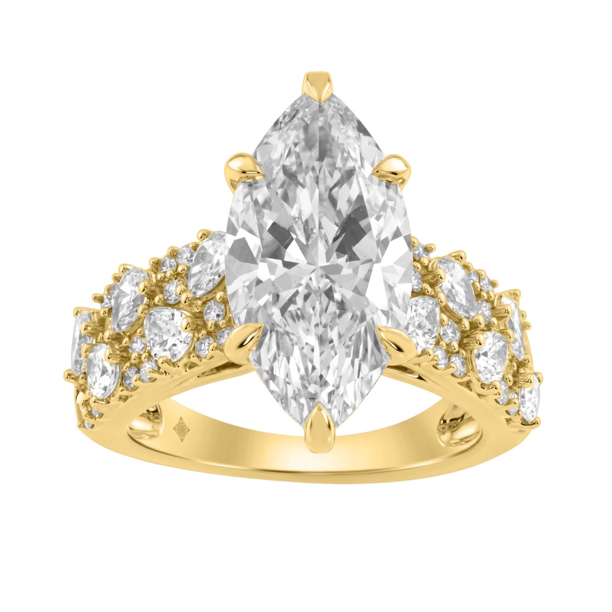 Luxury 14K Yellow Gold Diamond Ring 6 1/4Ct Marquise Center Stone With Pear & Round Diamonds, Women Fashion Engagement Ring (Color F-G -Clarity Vs 1 Luxury 14K Yellow Gold Diamond Ring 6 1/4Ct Marquise Center Stone With Pear & Round Diamonds, Women Fashion Engagement Ring (Color F-G -Clarity Vs - Image 1