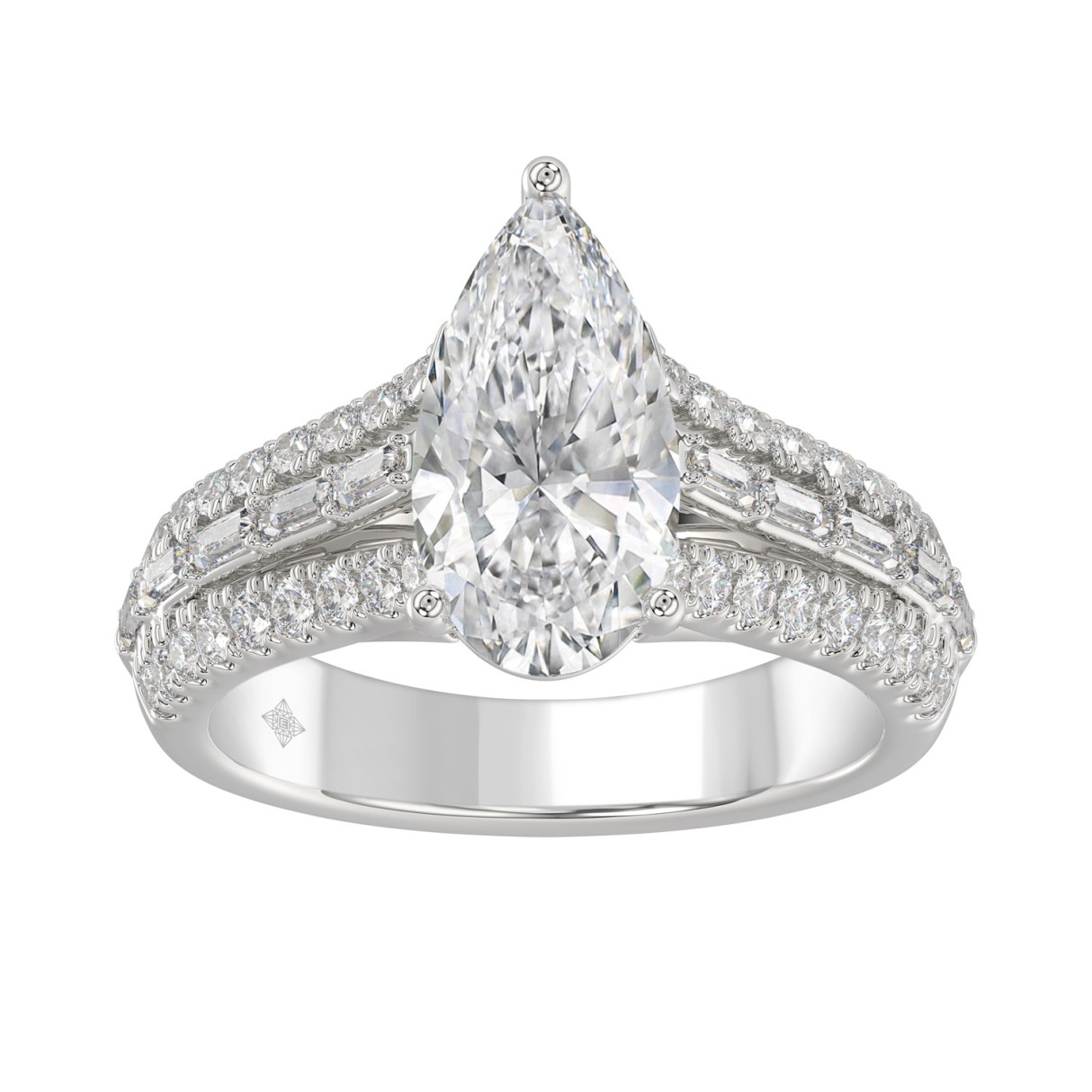 Luxury 14K White Gold Ladies Diamond Ring 2 3/4CT Round Pear & Baguette Diamonds with 2.00CT Pear Center stone (Color F-G -Clarity VS1/VS2) 1 Luxury 14K White Gold Ladies Diamond Ring 2 3/4CT Round Pear & Baguette Diamonds with 2.00CT Pear Center stone (Color F-G -Clarity VS1/VS2) - Image 1