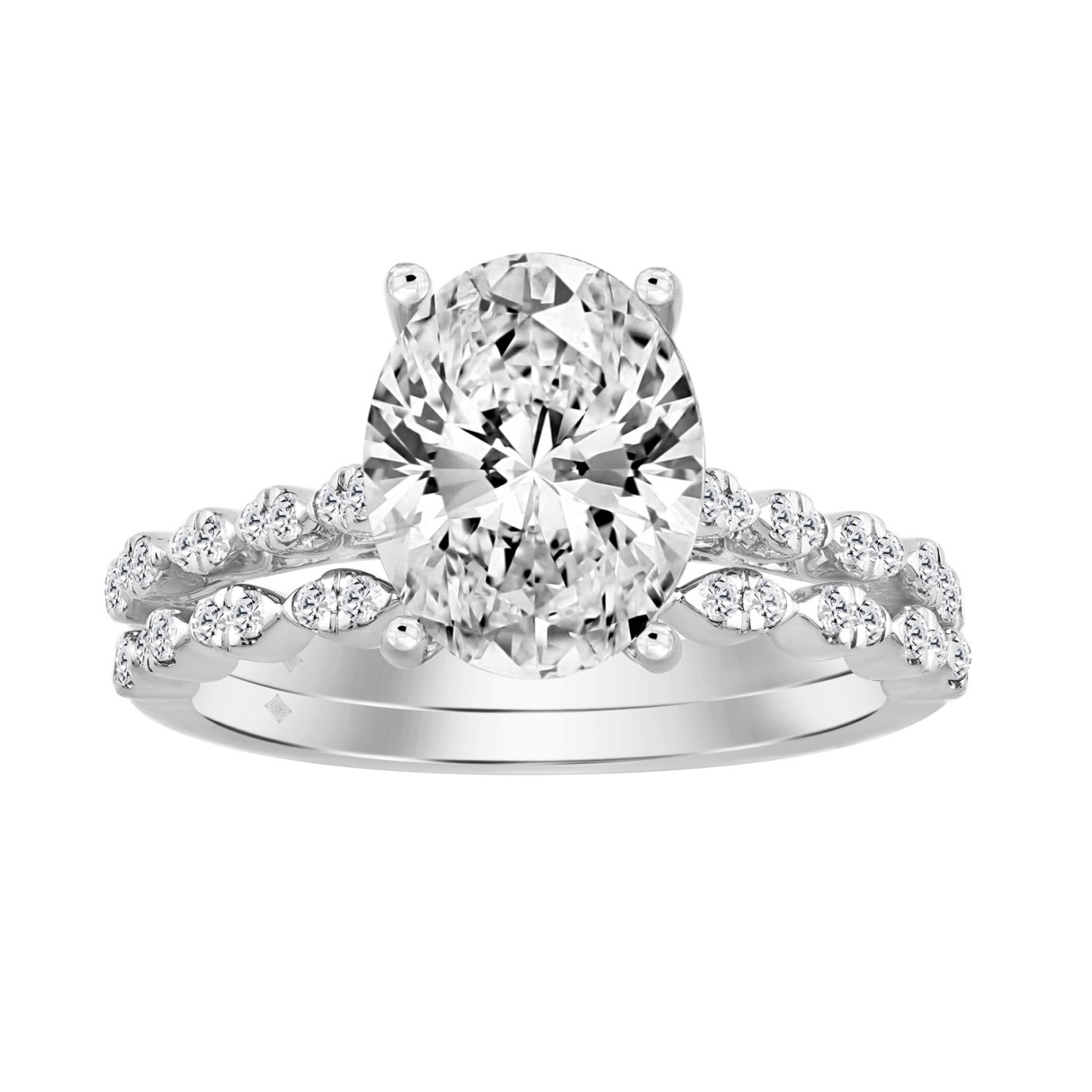 14K WHITE GOLD 3 1/3CT ROUND/OVAL DIAMOND LADIES BRIDAL SET (CENTER STONE OVAL DIAMOND 3CT) 1 14K WHITE GOLD 3 1/3CT ROUND/OVAL DIAMOND LADIES BRIDAL SET (CENTER STONE OVAL DIAMOND 3CT) - Image 1