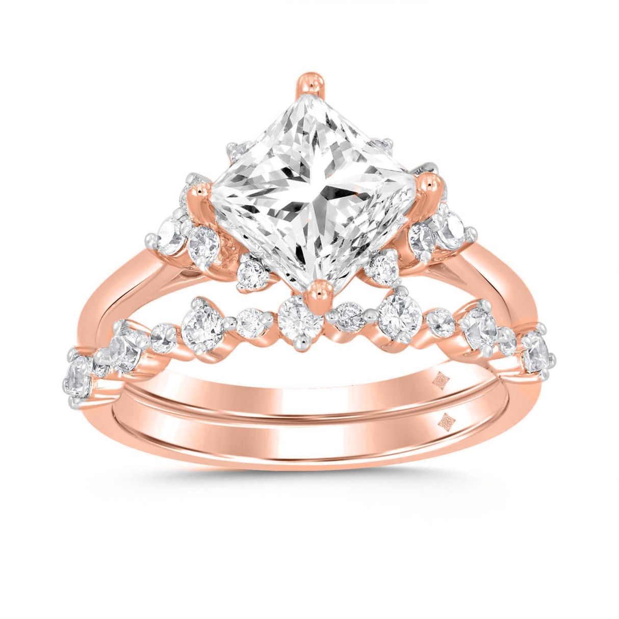 LADIES BRIDAL SET 2 1/2CT ROUND DIAMOND 14K ROSE GOLD (CENTER STONE PRINCESS DIAMOND 2CT) 1 LADIES BRIDAL SET 2 1/2CT ROUND DIAMOND 14K ROSE GOLD (CENTER STONE PRINCESS DIAMOND 2CT) - Image 1