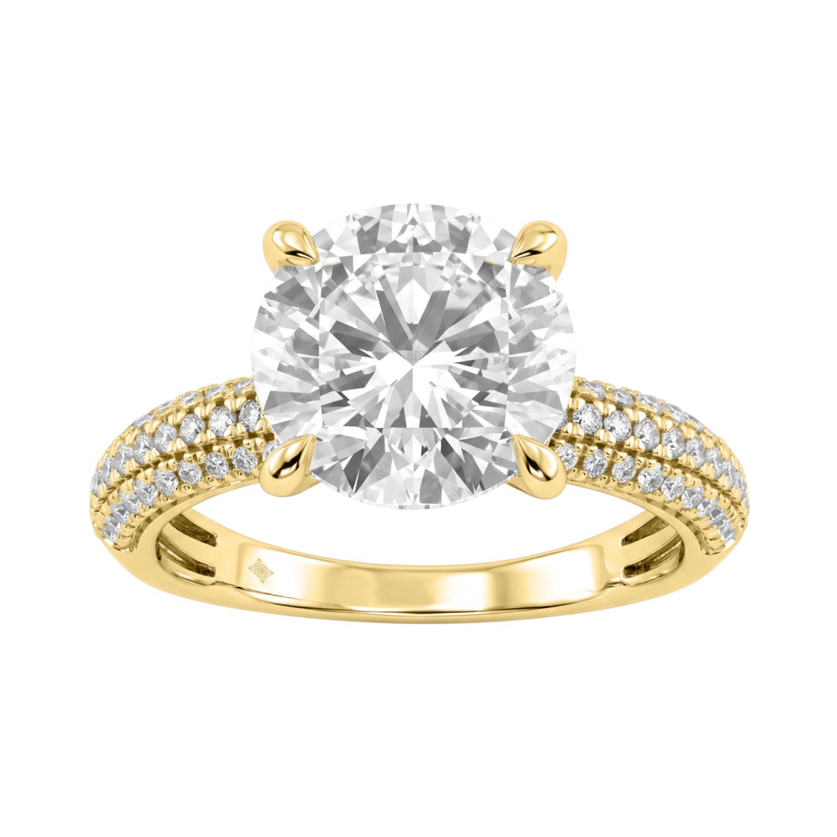 4 1/3Ct Round Brilliant Diamond Ring In 14K Yellow Gold Elegant Ladies Engagement Ring 4Ct Round Center Stone (Color F-G -Clarity Vs1/Vs2) 1 4 1/3Ct Round Brilliant Diamond Ring In 14K Yellow Gold Elegant Ladies Engagement Ring 4Ct Round Center Stone (Color F-G -Clarity Vs1/Vs2) - Image 1
