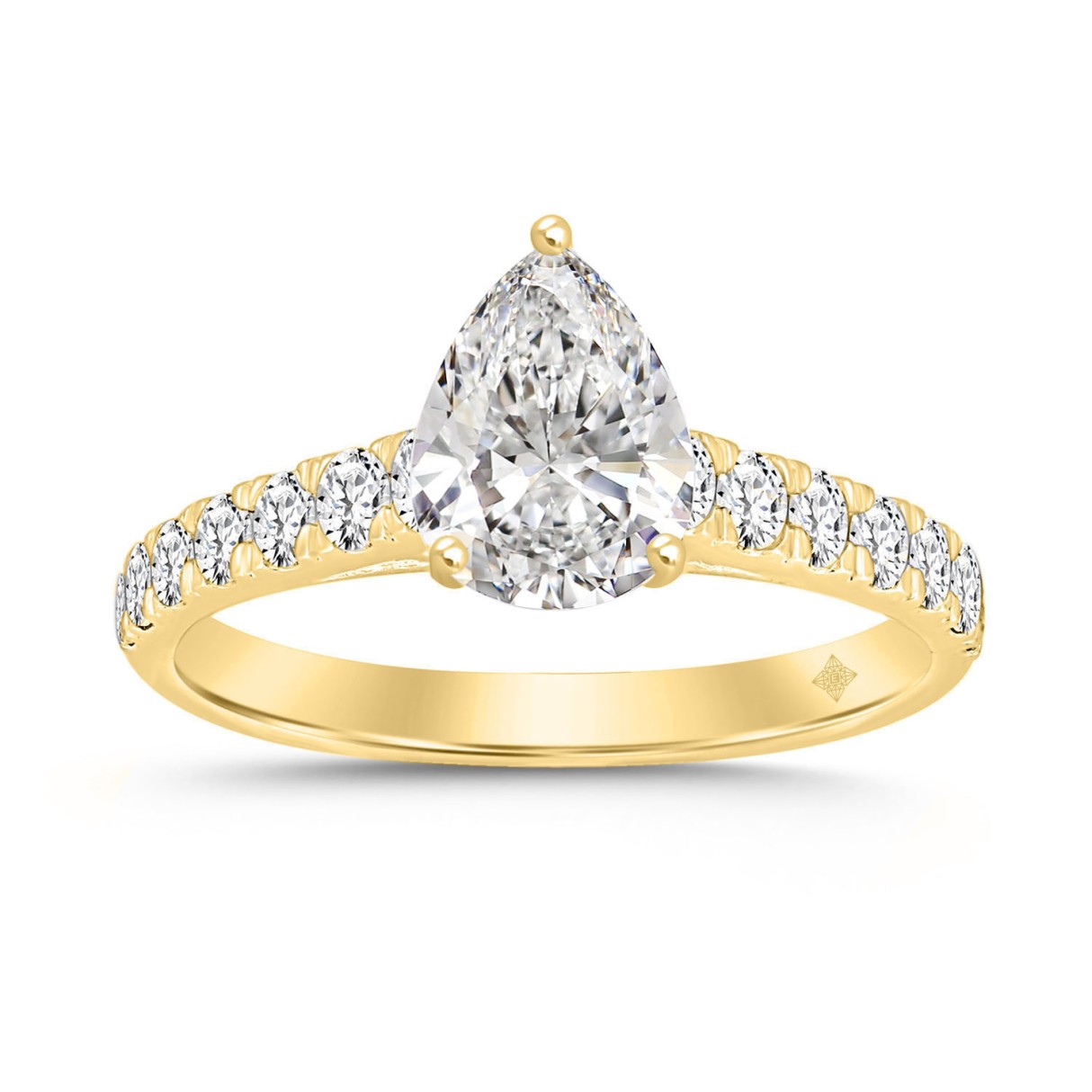LADIES RING 1 1/2CT ROUND/PEAR DIAMOND 14K YELLOW GOLD (CENTER STONE PEAR DIAMOND 1CT) 1 LADIES RING 1 1/2CT ROUND/PEAR DIAMOND 14K YELLOW GOLD (CENTER STONE PEAR DIAMOND 1CT) - Image 1
