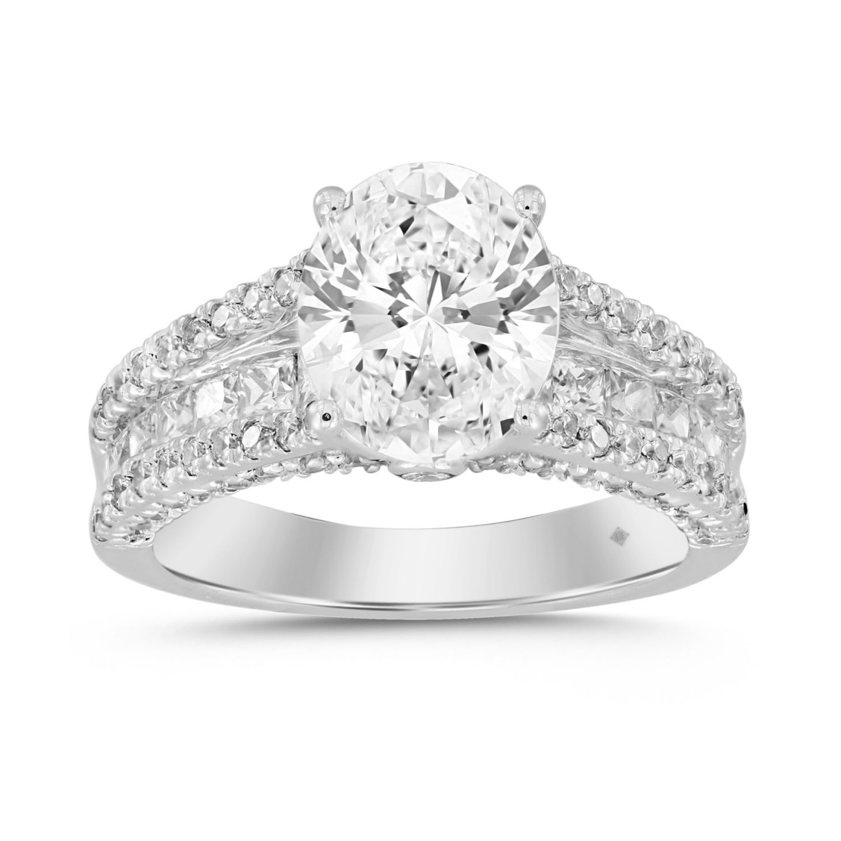 LADIES RING 3 1/2CT ROUND/PRINCESS/OVAL DIAMOND 14K WHITE GOLD (CENTER STONE OVAL DIAMOND 2CT ) 1 LADIES RING 3 1/2CT ROUND/PRINCESS/OVAL DIAMOND 14K WHITE GOLD (CENTER STONE OVAL DIAMOND 2CT ) - Image 1
