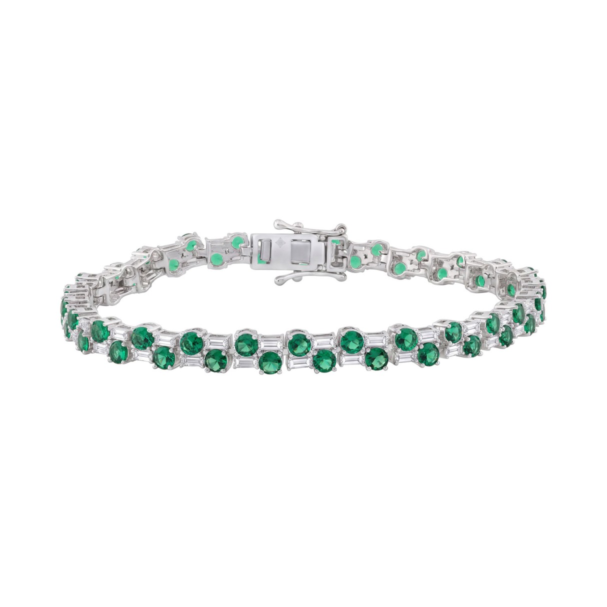 14K WHITE GOLD 8.00CT BAGUETTE/ROUND DIAMOND LADIES BRACELET (GREEN EMERALD ROUND DIAMOND 6 5/8CT) 1 14K WHITE GOLD 8.00CT BAGUETTE/ROUND DIAMOND LADIES BRACELET (GREEN EMERALD ROUND DIAMOND 6 5/8CT) - Image 1