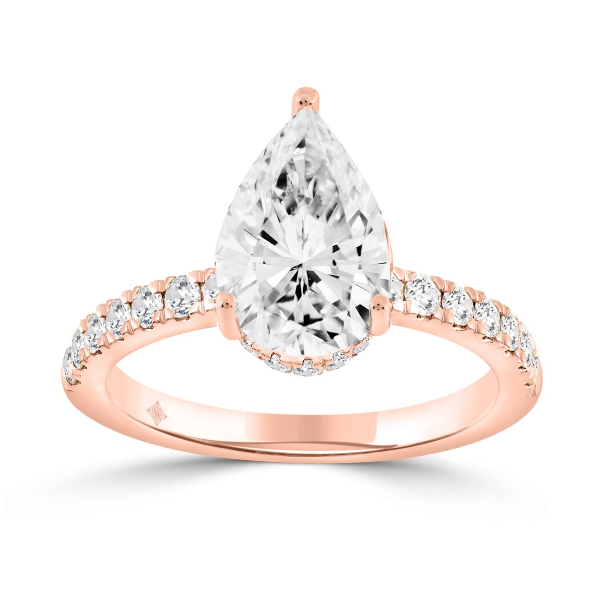 14K ROSE GOLD 1/2CT ROUND/PEAR DIAMOND LADIES RING (CENTER STONE PEAR DIAMOND 2CT) 1 14K ROSE GOLD 1/2CT ROUND/PEAR DIAMOND LADIES RING (CENTER STONE PEAR DIAMOND 2CT) - Image 1