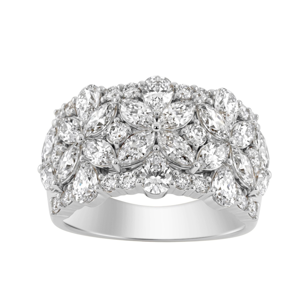 14K White Gold 3.00Ct Mixed Shape Diamond Cluster Ring Round, Marquise & Pear Floral Inspired Ladies Ring (Color F-G -Clarity Vs1/Vs2) 1 14K White Gold 3.00Ct Mixed Shape Diamond Cluster Ring Round, Marquise & Pear Floral Inspired Ladies Ring (Color F-G -Clarity Vs1/Vs2) - Image 1