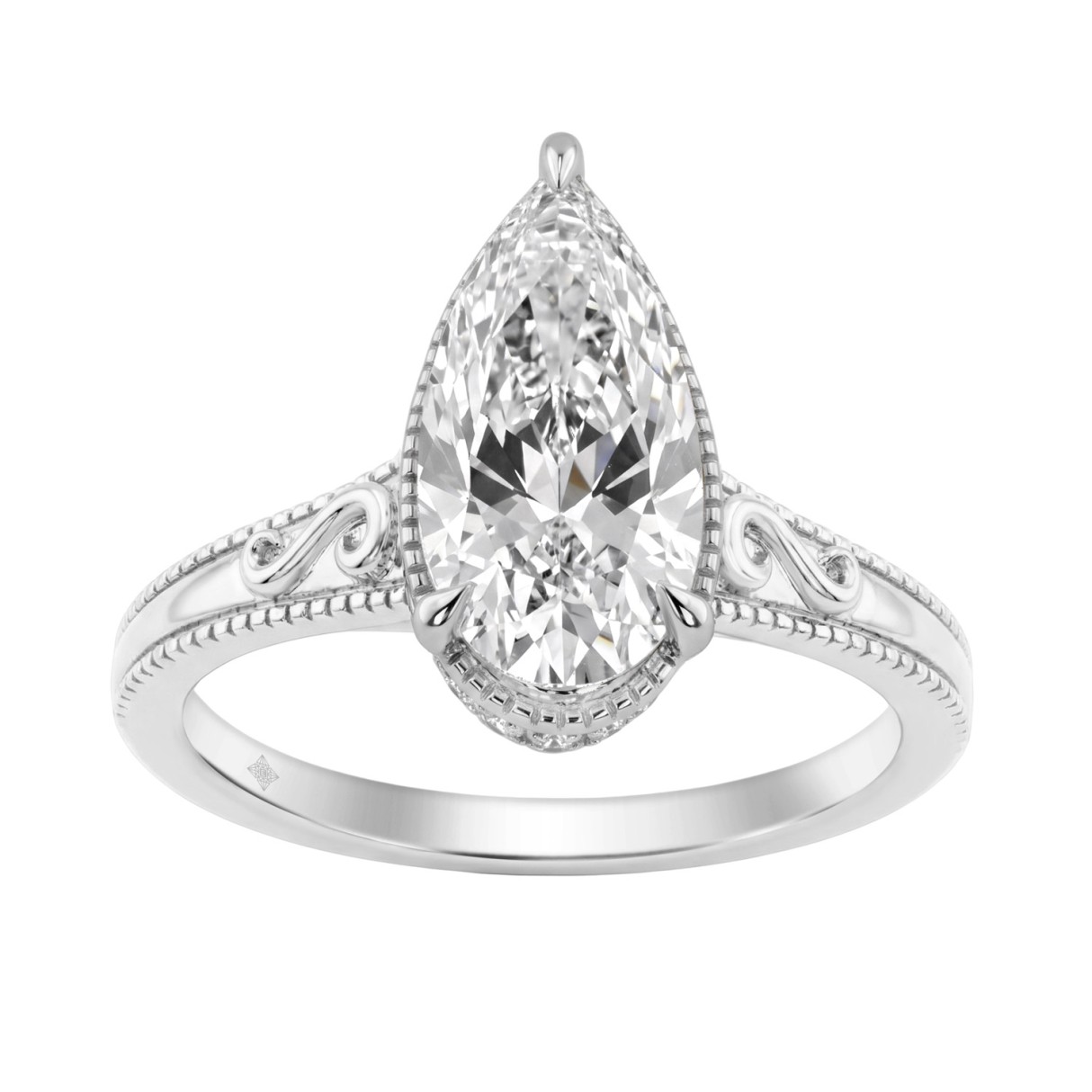 LADIES 14K White Gold 2 1/6Ct Diamond Engagement Ring Elongated Pear Cut Center With Round Side Stones, Elegant Fine Ring 2Ct Pear Center Stone (Color 1 LADIES 14K White Gold 2 1/6Ct Diamond Engagement Ring Elongated Pear Cut Center With Round Side Stones, Elegant Fine Ring 2Ct Pear Center Stone (Color - Image 1