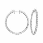 LADIES HOOP EARRINGS 5.00CT ROUND DIAMOND 10K WHITE GOLD