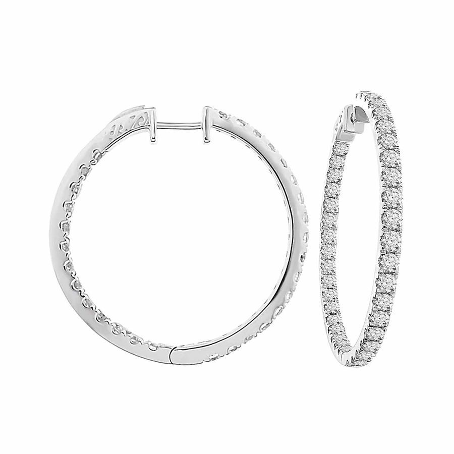 LADIES HOOP EARRINGS 5.00CT ROUND DIAMOND 10K WHITE GOLD 1 LADIES HOOP EARRINGS 5.00CT ROUND DIAMOND 10K WHITE GOLD - Image 1