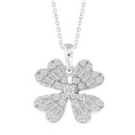 LADIES NECKLACE 0.33CT ROUND/BAGUETTE DIAMOND 14K WHITE GOLD