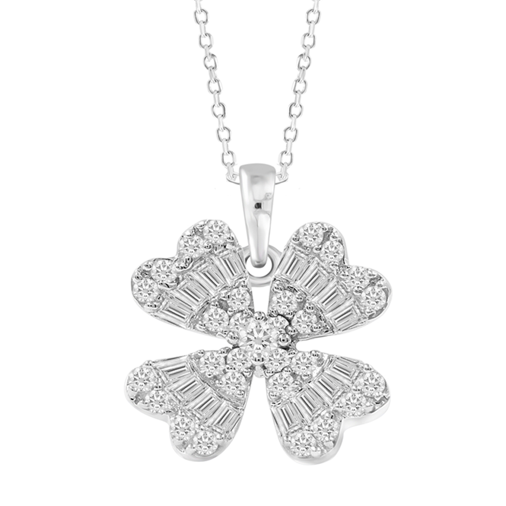 LADIES NECKLACE 0.33CT ROUND/BAGUETTE DIAMOND 14K WHITE GOLD 1 LADIES NECKLACE 0.33CT ROUND/BAGUETTE DIAMOND 14K WHITE GOLD - Image 1