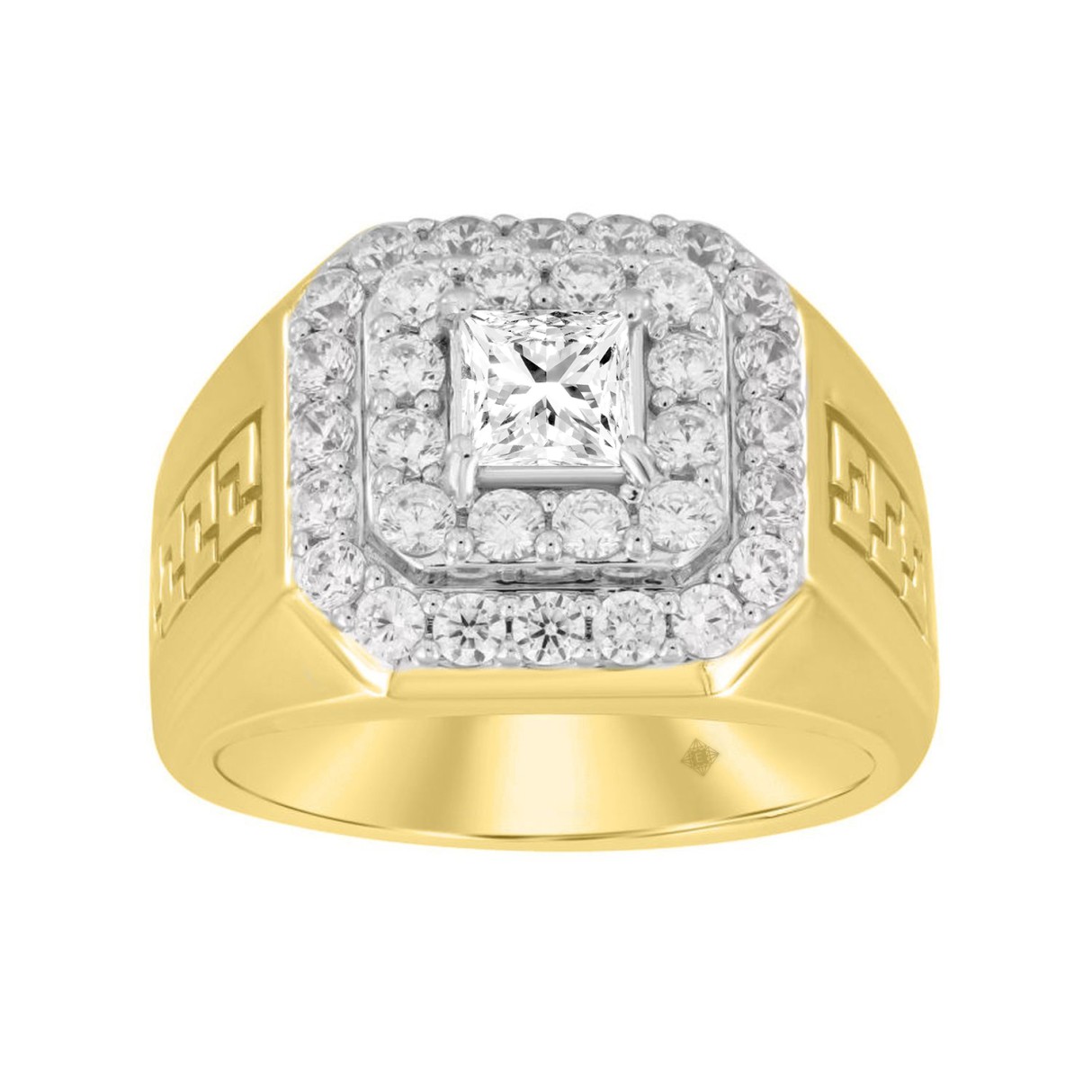 14K YELLOW GOLD 2 1/2CT ROUND/PRINCESS DIAMOND MEN'S RING (CENTER STONE PRINCESS DIAMOND 1CT ) 1 14K YELLOW GOLD 2 1/2CT ROUND/PRINCESS DIAMOND MEN'S RING (CENTER STONE PRINCESS DIAMOND 1CT ) - Image 1