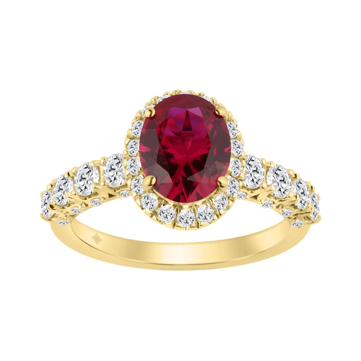 14K YELLOW GOLD 3 1/2CT ROUND/RUBY OVAL DIAMOND LADIES RING (CENTER STONE RUBY OVAL DIAMOND 2 1/2CT) 1 14K YELLOW GOLD 3 1/2CT ROUND/RUBY OVAL DIAMOND LADIES RING (CENTER STONE RUBY OVAL DIAMOND 2 1/2CT) - Image 1