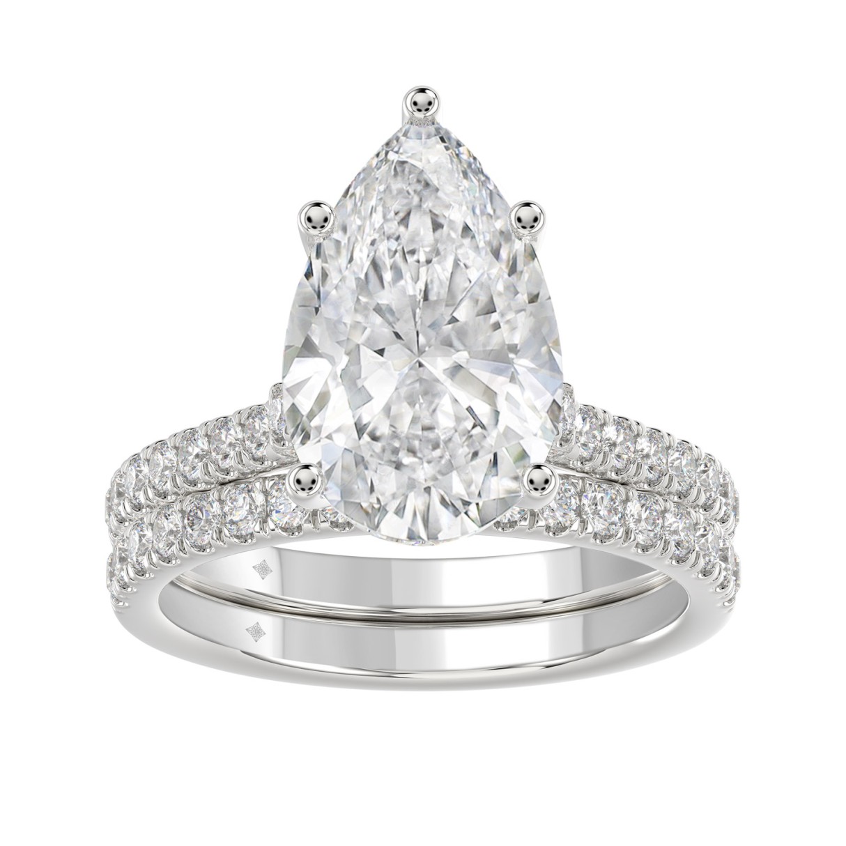 LADIES BRIDAL SET 4 1/2CT ROUND/PEAR DIAMOND 14K WHITE GOLD (CENTER STONE PEAR DIAMOND 4CT ) 1 LADIES BRIDAL SET 4 1/2CT ROUND/PEAR DIAMOND 14K WHITE GOLD (CENTER STONE PEAR DIAMOND 4CT ) - Image 1