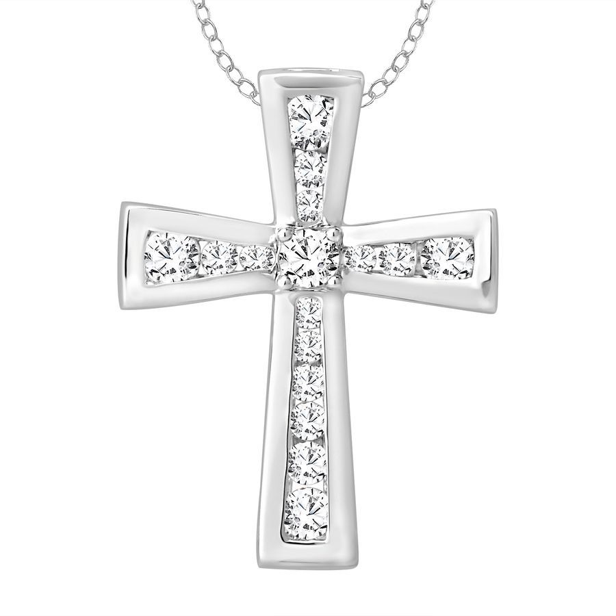 LADIES PENDANT WITH CHAIN 0.25CT ROUND DIAMOND 10K WHITE GOLD 1 LADIES PENDANT WITH CHAIN 0.25CT ROUND DIAMOND 10K WHITE GOLD - Image 1