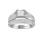 LADIES BRIDAL RING SET 1.00CT ROUND/PRINCESS/INV DIAMOND 14K WHITE GOLD